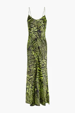 Ganni Silk Blend Satin Maxi Dress in Green Tiger Print Size M / AU 10 for rent on The Volte - image 4