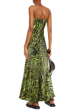 Ganni Silk Blend Satin Maxi Dress in Green Tiger Print Size M / AU 10 for rent on The Volte - image 2