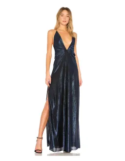 Michael Lo Sordo Alexandra Lame Maxi Dress in Blue Lame Size 6 for rent on The Volte - image 1