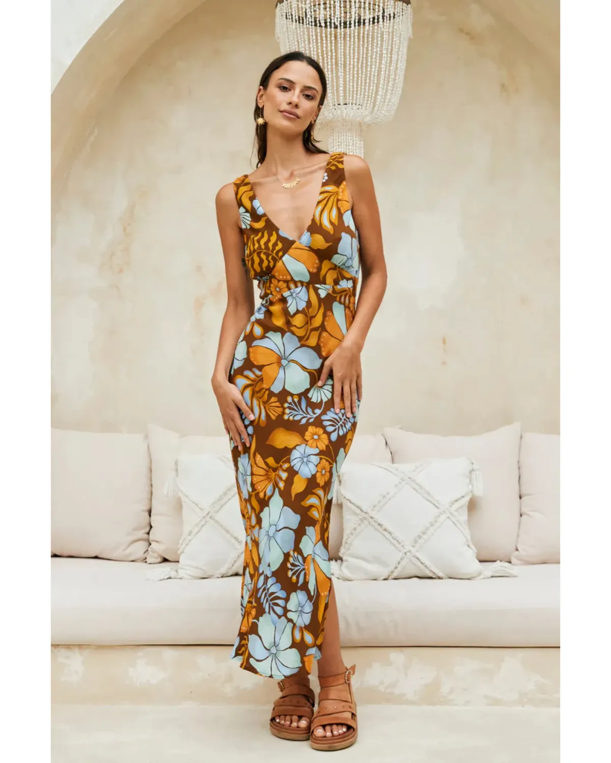 Nine Lives Bazaar Sara Bias Midi Dress Bamboo Size AU 10 - Image 1