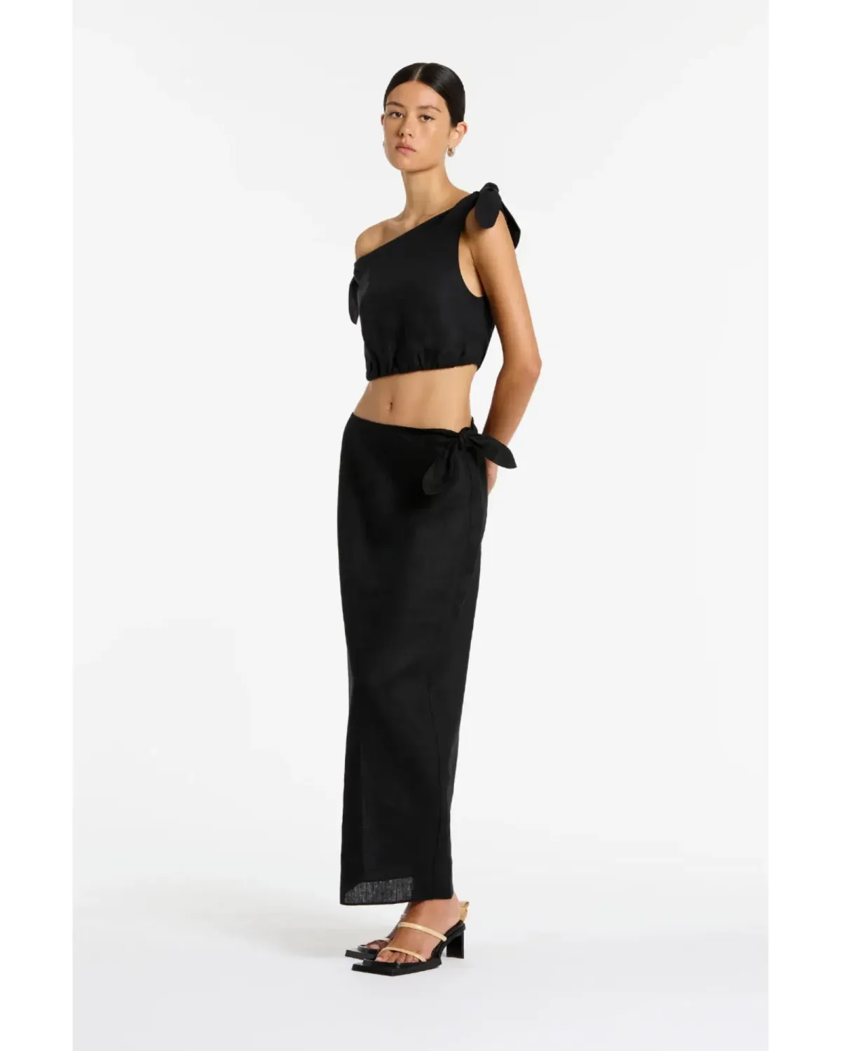 Sir The Label Bettina Tie Crop Size AU 12 and Midi Skirt Size AU 10 Set Black - Image 2