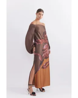 Pasduchas Moon Flower Sleeve Midi Dress Fudge Size AU 10 for rent on The Volte - image 2