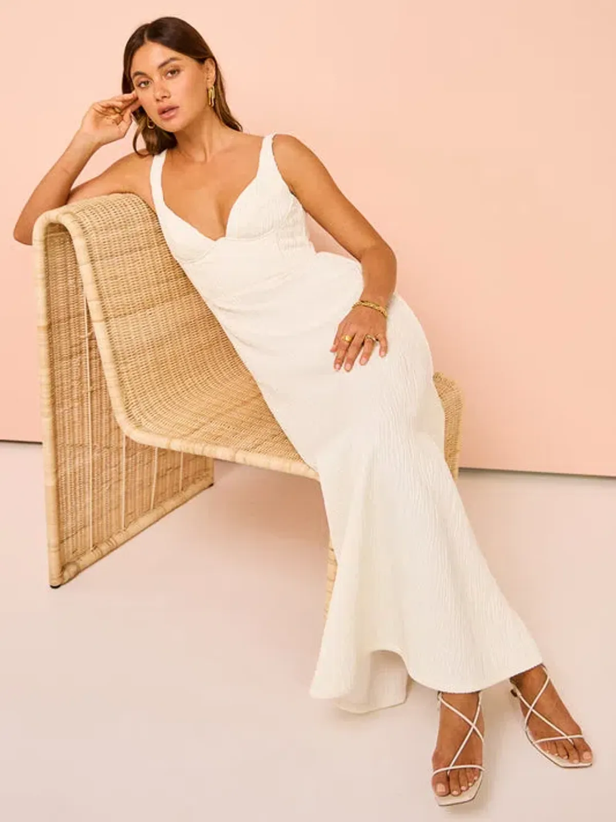 Issy Cupped Rib Maxi Dress In Off White Size 14 - Image 1