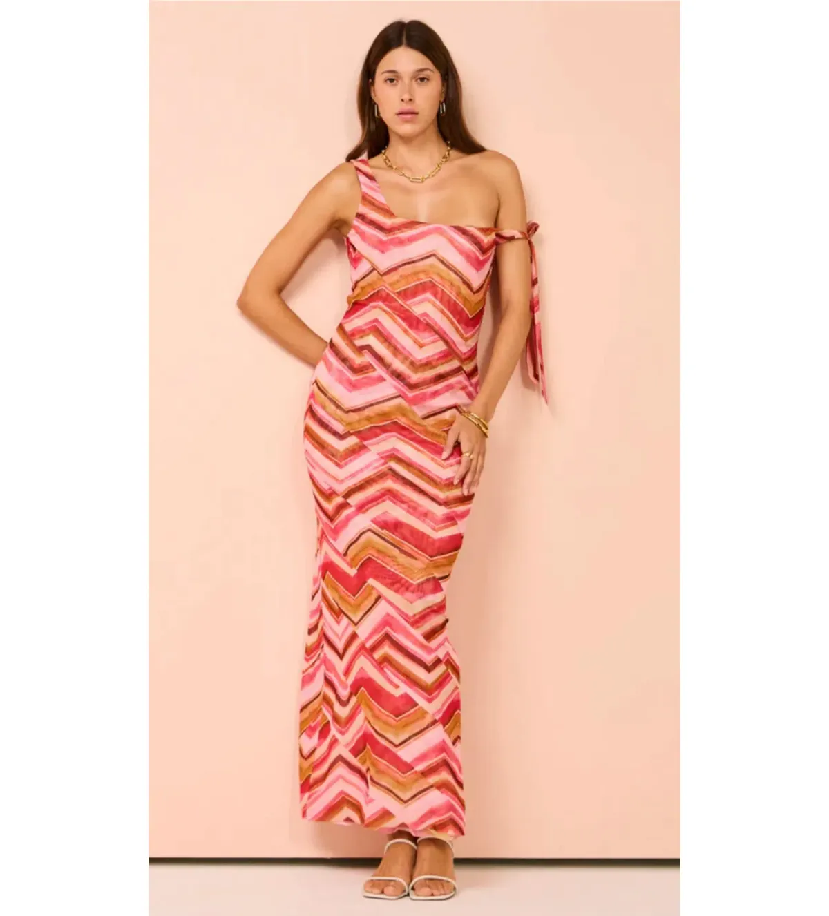 Issy Bead Maxi Dress In Chevron Print Size 14 - Image 1
