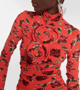 Magda Butrym High Neck Long Sleeve Ruched Mini Dress Red Orange Floral Size FR 36 / AU 8 for rent on The Volte - image 5