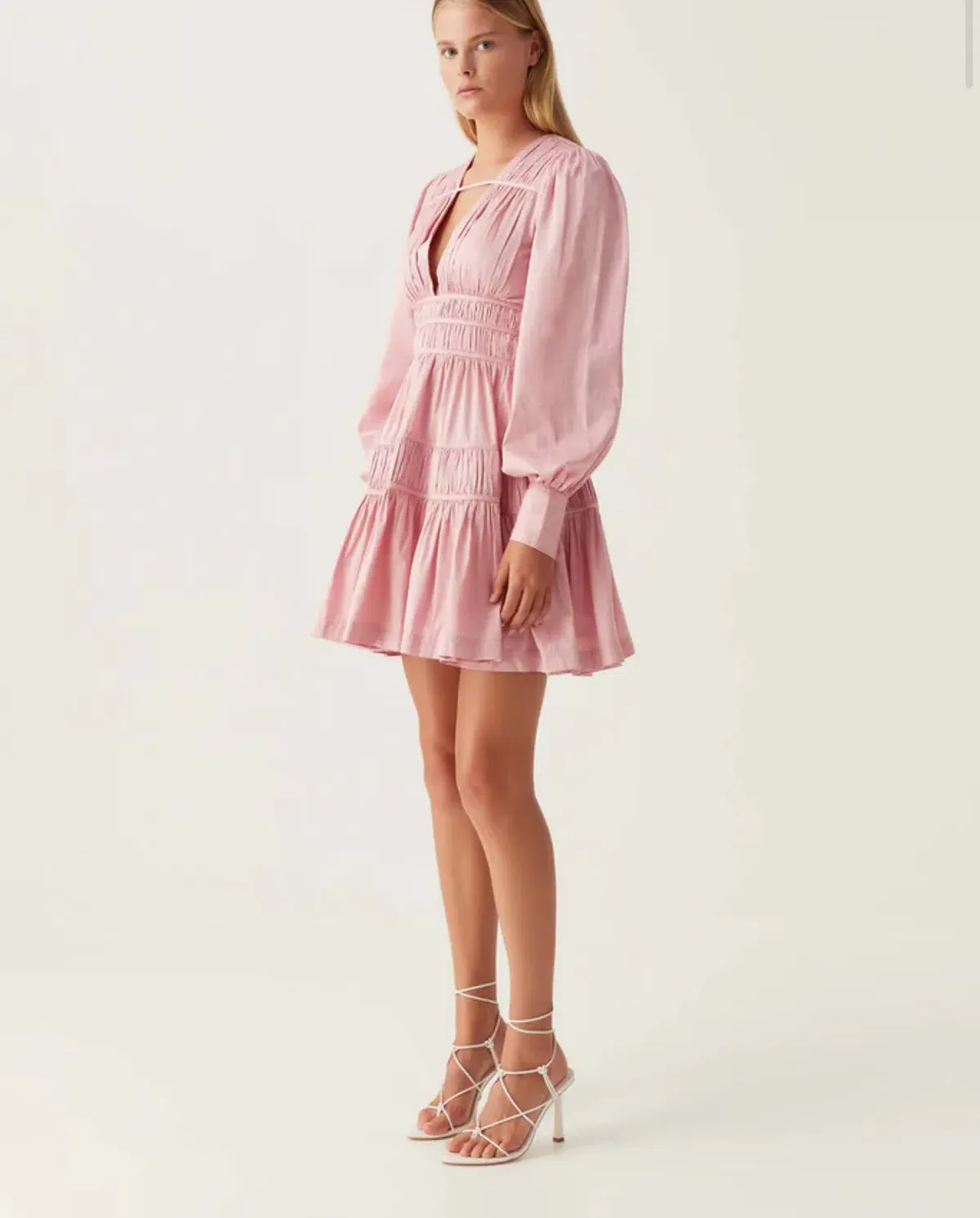 Aje Fallingwater Ruched Mini Dress Chalk Pink Size 8 - Image 7