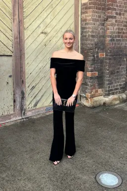 Carla Zampatti Off Shoulder Bodysuit Top and Velvet Pant Black Size 6 for rent on The Volte - image 2