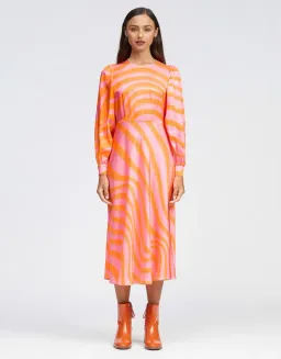 Bul Peregrine Midi Dress Orange Multi Size 8 for rent on The Volte - image 1