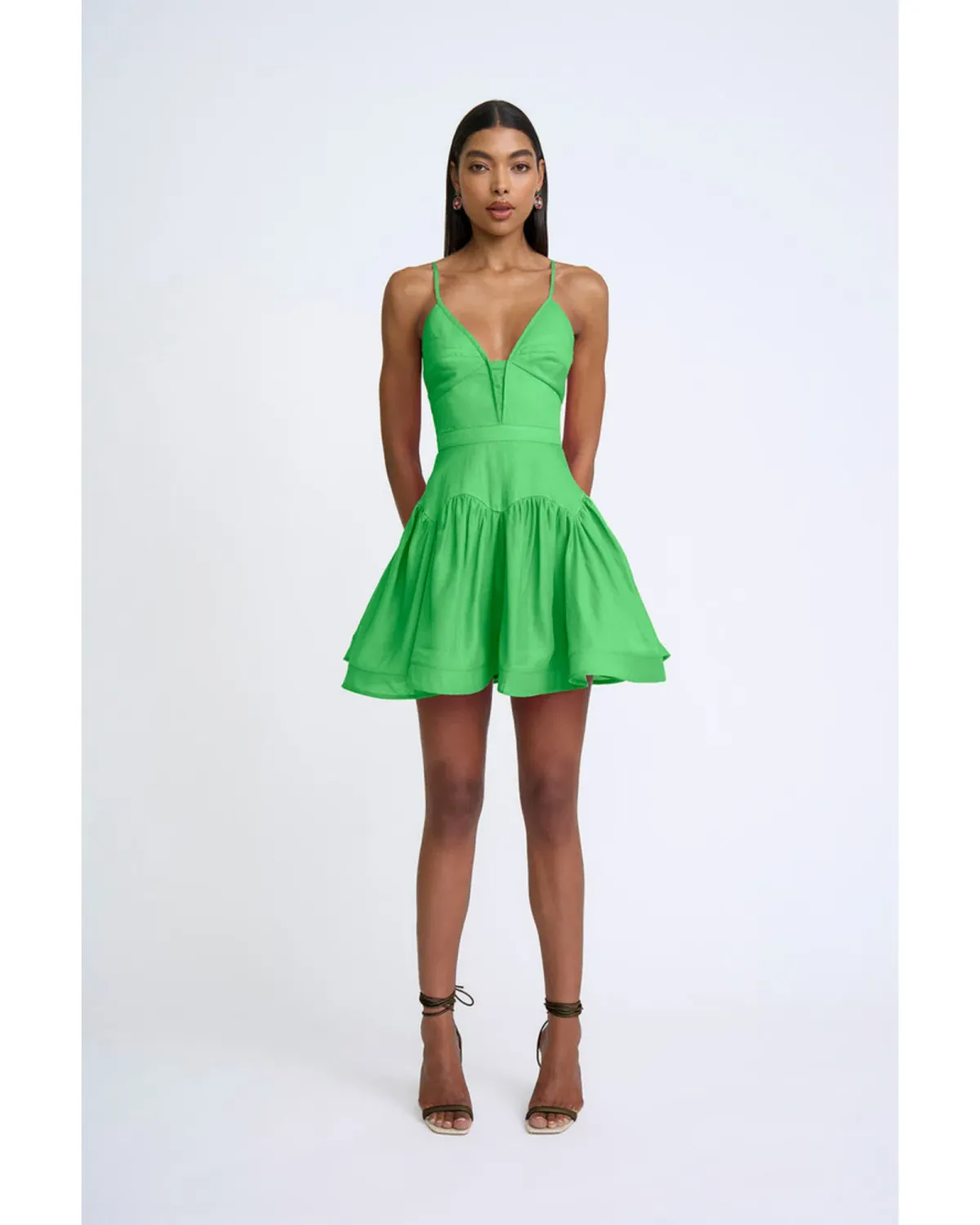 By Johnny Oriana Gather Panel Mini Dress Green Size AU 8 - Image 1