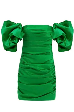 Leo Lin Brenda Puffy Sleeve Mini Dress Jade Green Size 6 for rent on The Volte - image 4