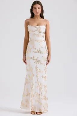 House of CB Capriana Maxi Dress White and Gold Size XS /Au  6  for rent on The Volte - image 1
