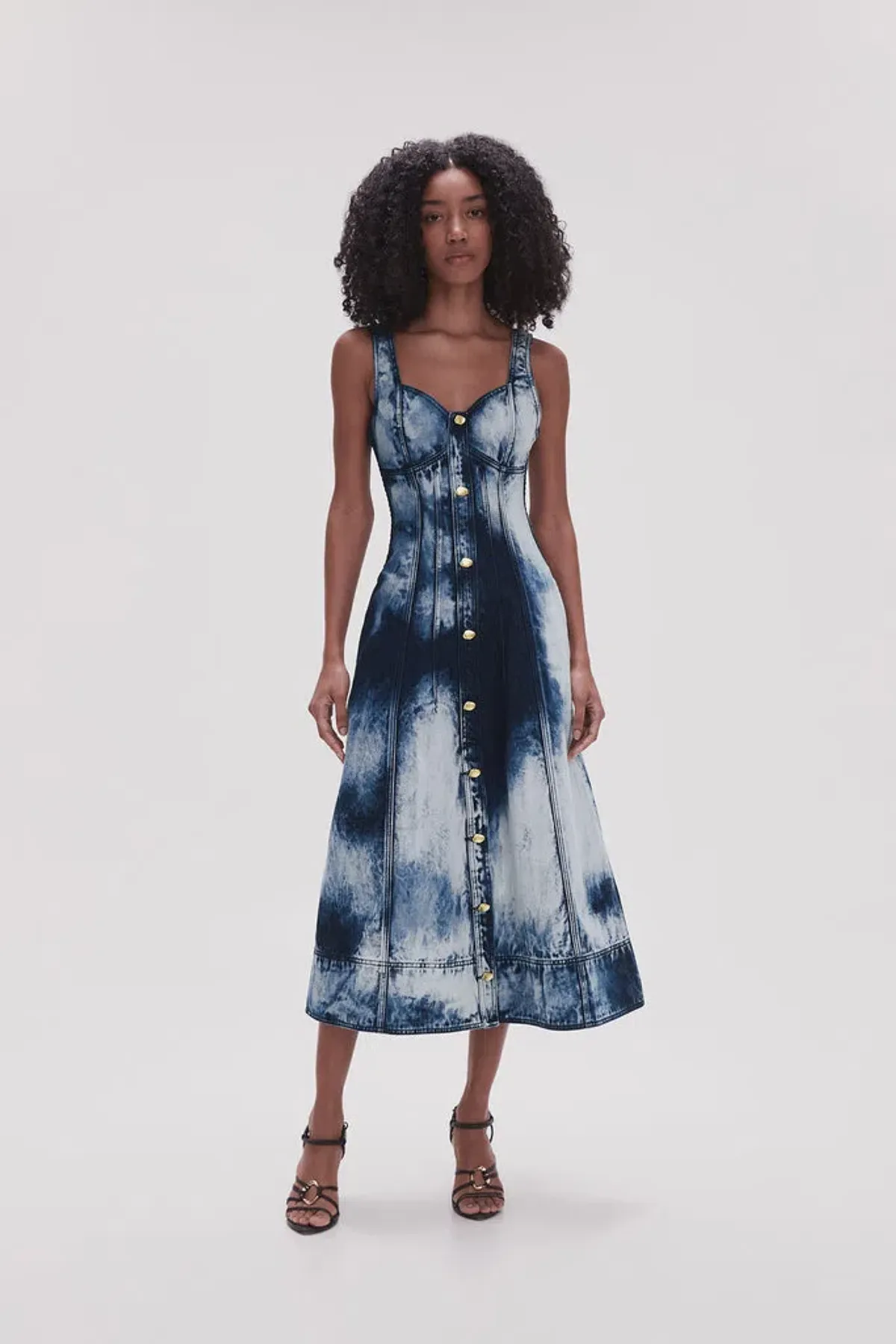 Aje Enigma Denim Midi Dress Tie Dye Indigo  Size 8  - Image 3
