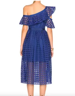 Self Portrait Guipure One Shoulder Lace Dress Cobalt Blue Size 8 for rent on The Volte - image 3