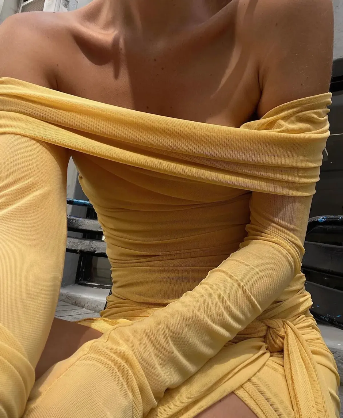 Benni Yasmine Off Shoulder Mini Dress Yellow Size 8 - Image 3