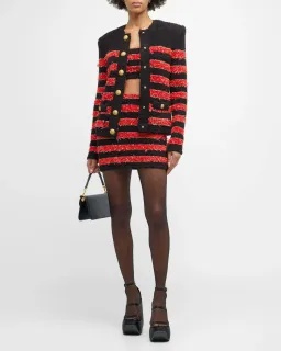 Balmain Collarless 4-Pocket Metallic Striped Tweed Jacket Multi Size 8 for rent on The Volte - image 1