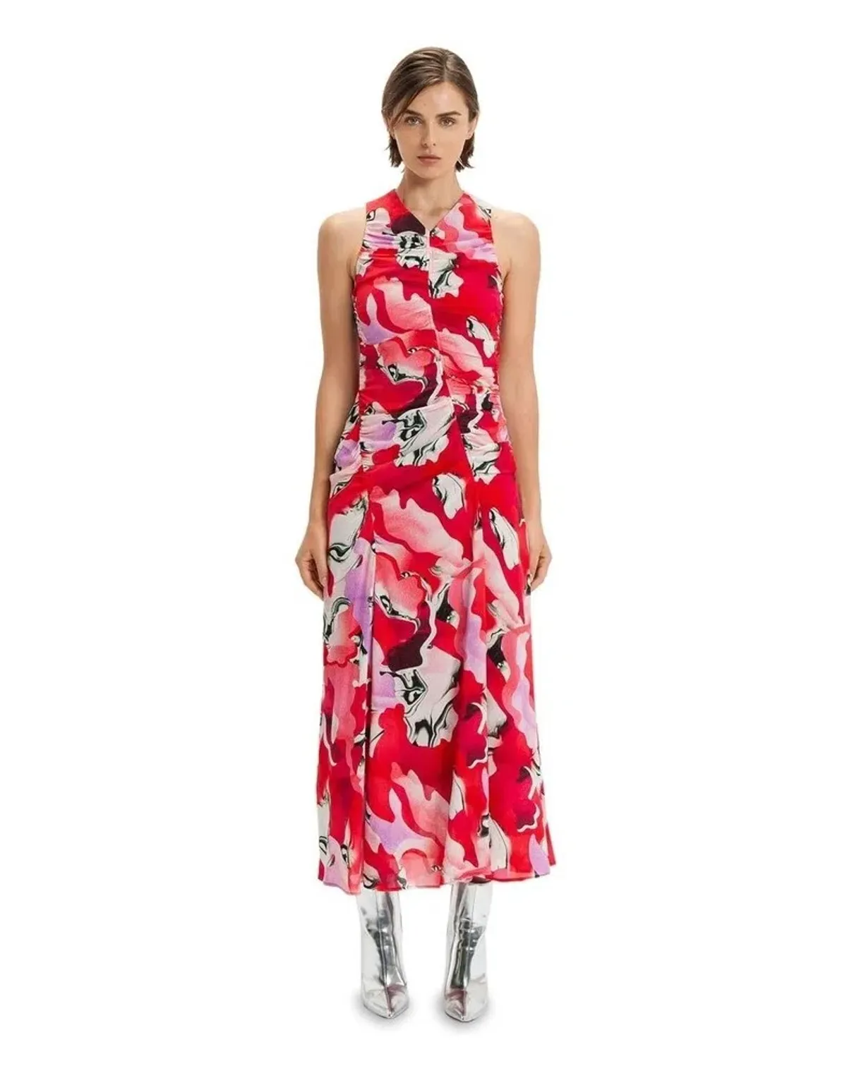 Cue Ruched Marble Midi Dress Print Size 10 - Image 1