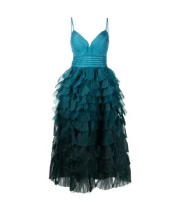 Marchesa Notte Gradient Ruffled Midi Dress Blue Size 8 for rent on The Volte - image 4
