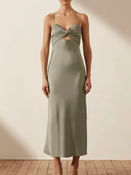 Shona Joy Luxe Twist Front Sleeveless Midi Dress Eucalyptus Size 12 for rent on The Volte - image 5