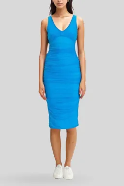 Cue Ruched Mesh Midi Dress in Blue Jewel Size 10 for rent on The Volte - image 3