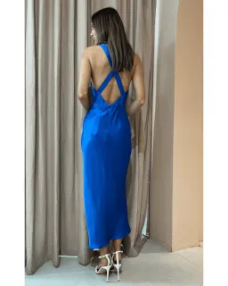 Shona Joy Oliviera Plunged Cross Back Midi Dress Blue Size AU 8 for rent on The Volte - image 3