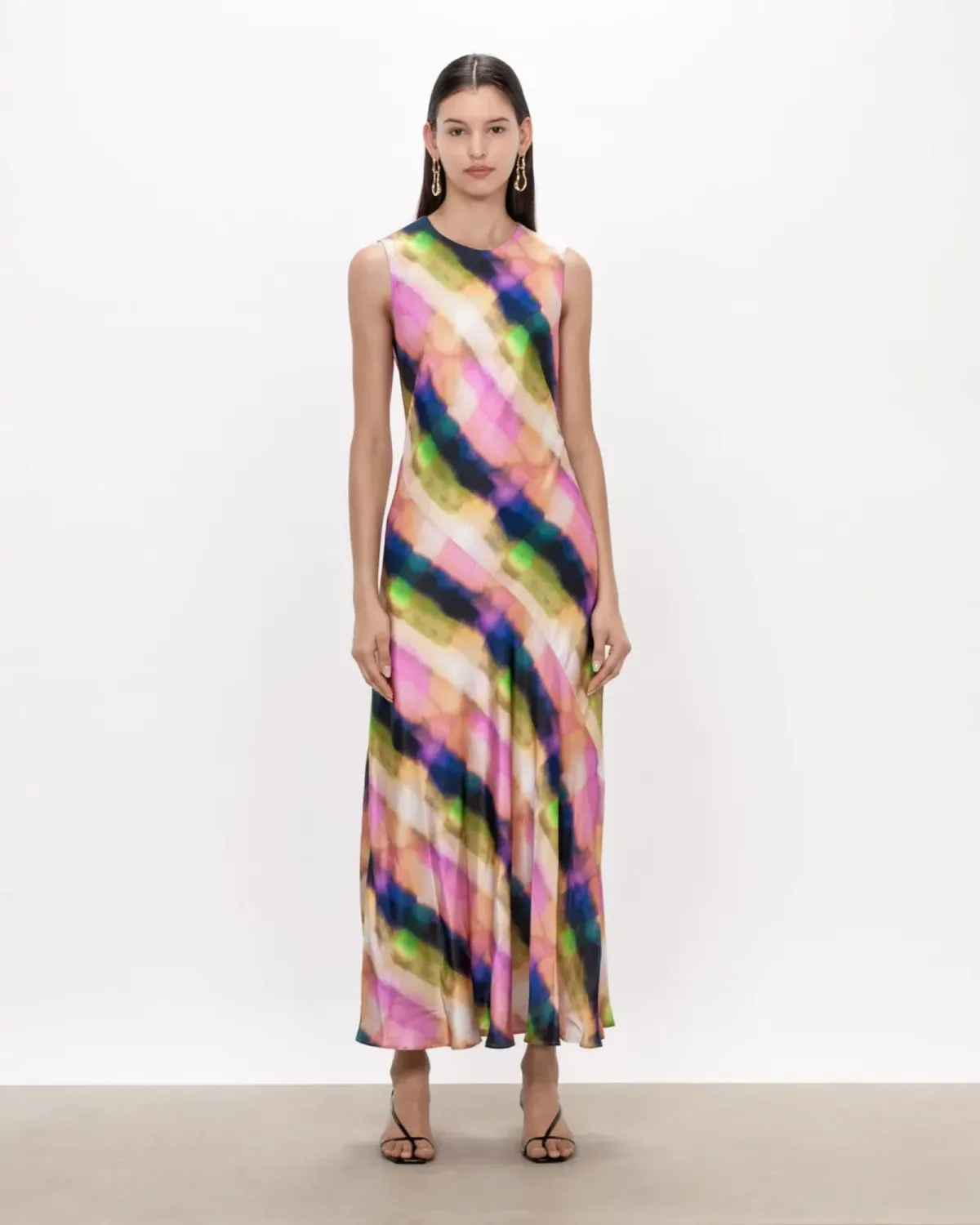 Veronika Maine Murano Check Satin Midi Dress Multi Size AU 10 - Image 1
