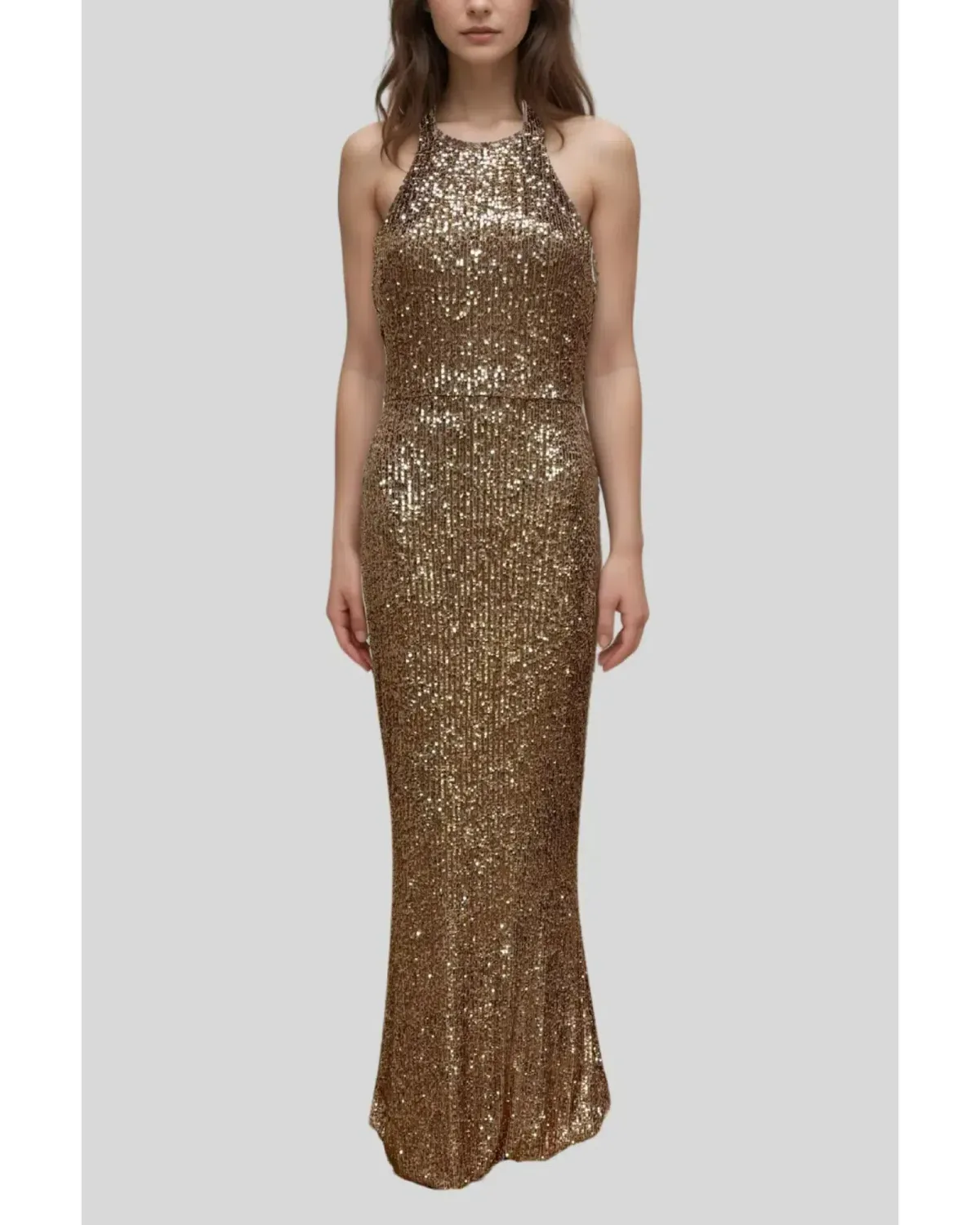 Love Nookie Cowl Back Halter Neck Dress in Gold Sequin Size AU 10 - Image 1