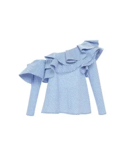 Johanna Ortiz Anastasia One Shoulder Top in Blue Stripe Size AU 8 for rent on The Volte - image 3