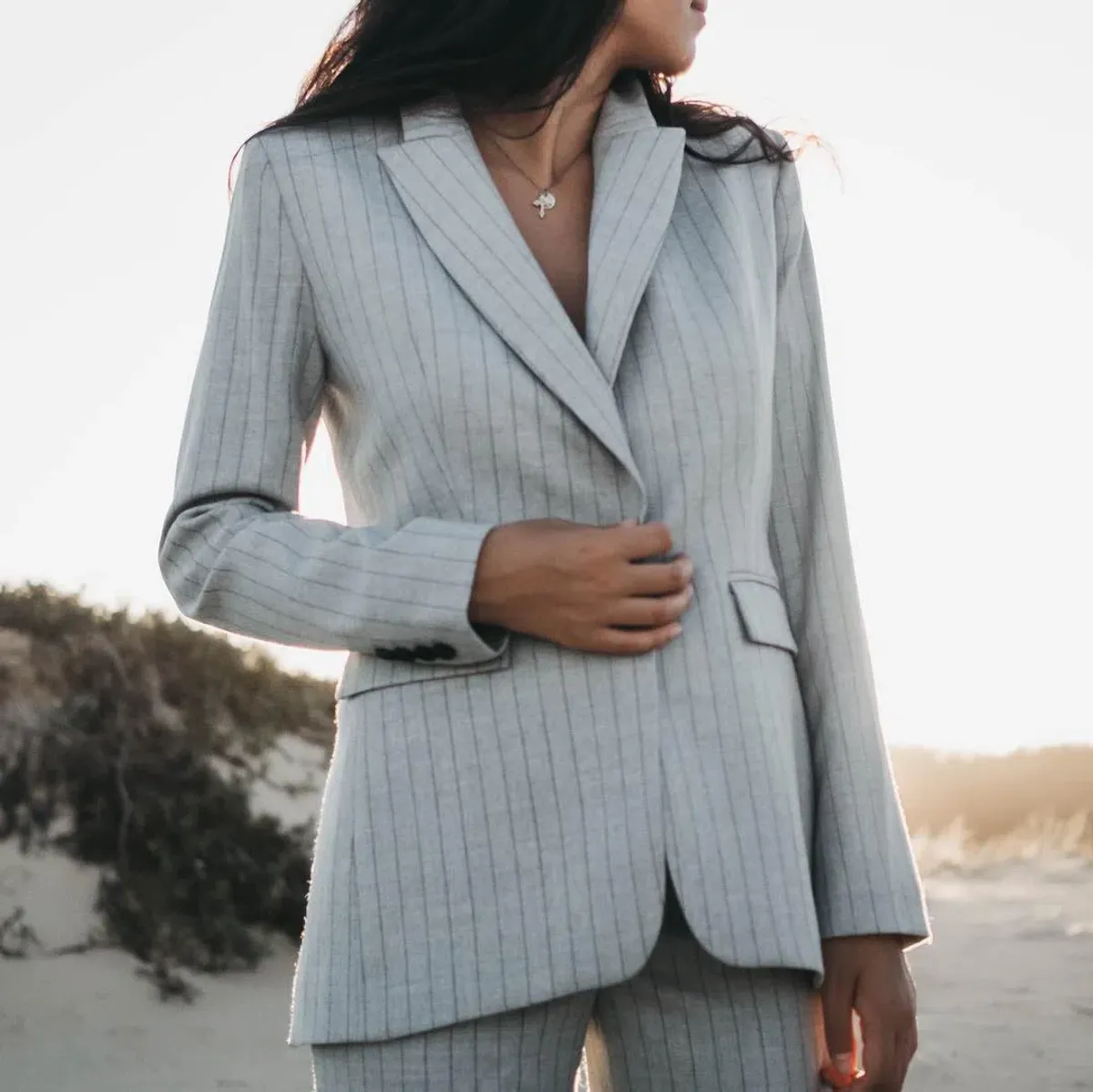 Farage Dylan Woolblend Suit in Gray Pinstripe Size 6 - Image 2