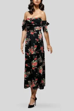 Nookie Floral Draped Black Dress Black  Size 8 for rent on The Volte - image 1