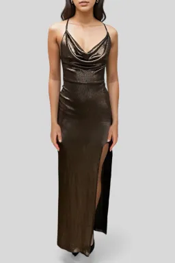 Nookie Metallic Cowl Neck Gown Brown Size 8 for rent on The Volte - image 1
