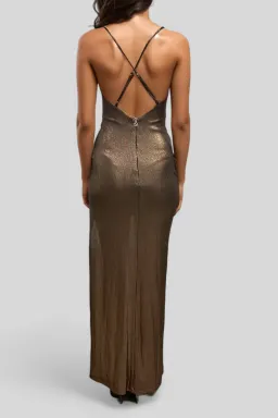Nookie Metallic Cowl Neck Gown Brown Size 8 for rent on The Volte - image 3