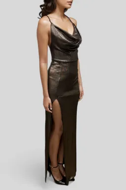 Nookie Metallic Cowl Neck Gown Brown Size 8 for rent on The Volte - image 2