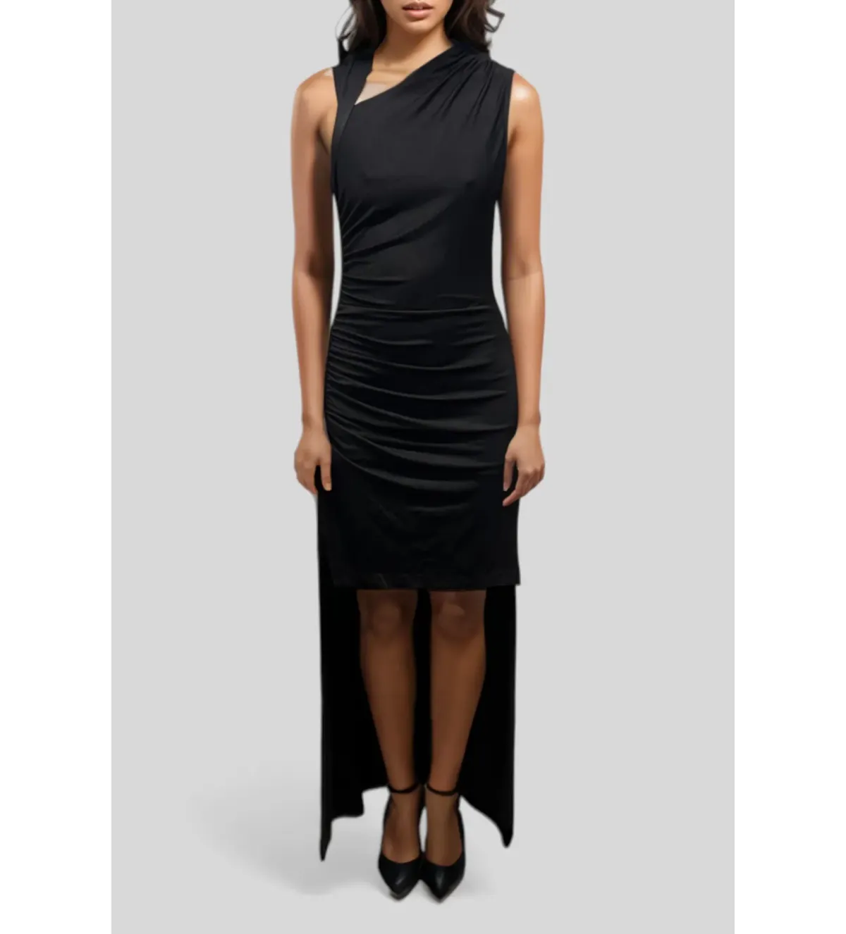 CUE Asymmetric Drape Dress in Black Size 10 - Image 1
