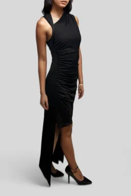 CUE Asymmetric Drape Dress in Black Size 10 for rent on The Volte - image 2
