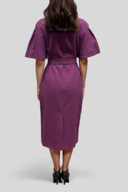 Veronika Maine Crinkle Cotton Belted Midi Dress in Plum Size 10 for rent on The Volte - image 3