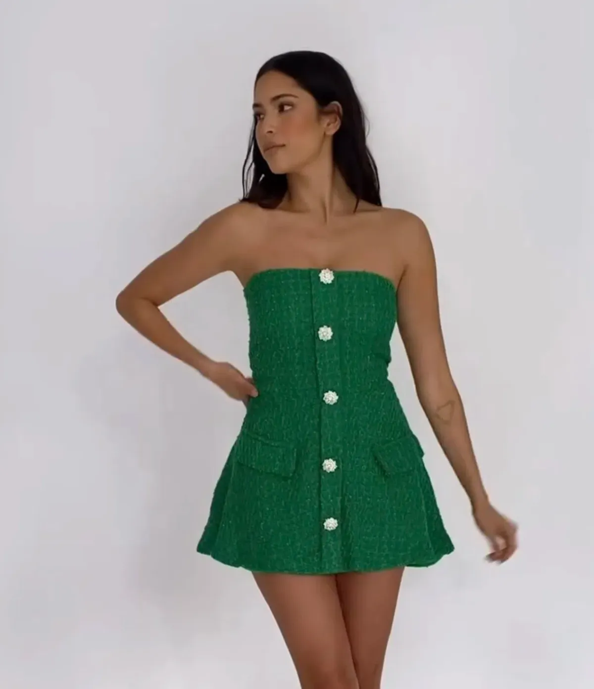Lurelly Tweed Mini Dress Green Size 6  - Image 8