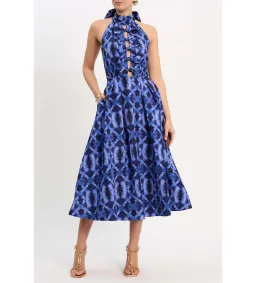 Rebecca Vallance Shiloh Halter Midi Dress Blue Size 10 for rent on The Volte - image 1