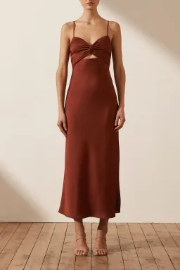 Shona Joy Luxe Twist Front Sleeveless Midi Dress Sangria Size 12 for rent on The Volte - image 1
