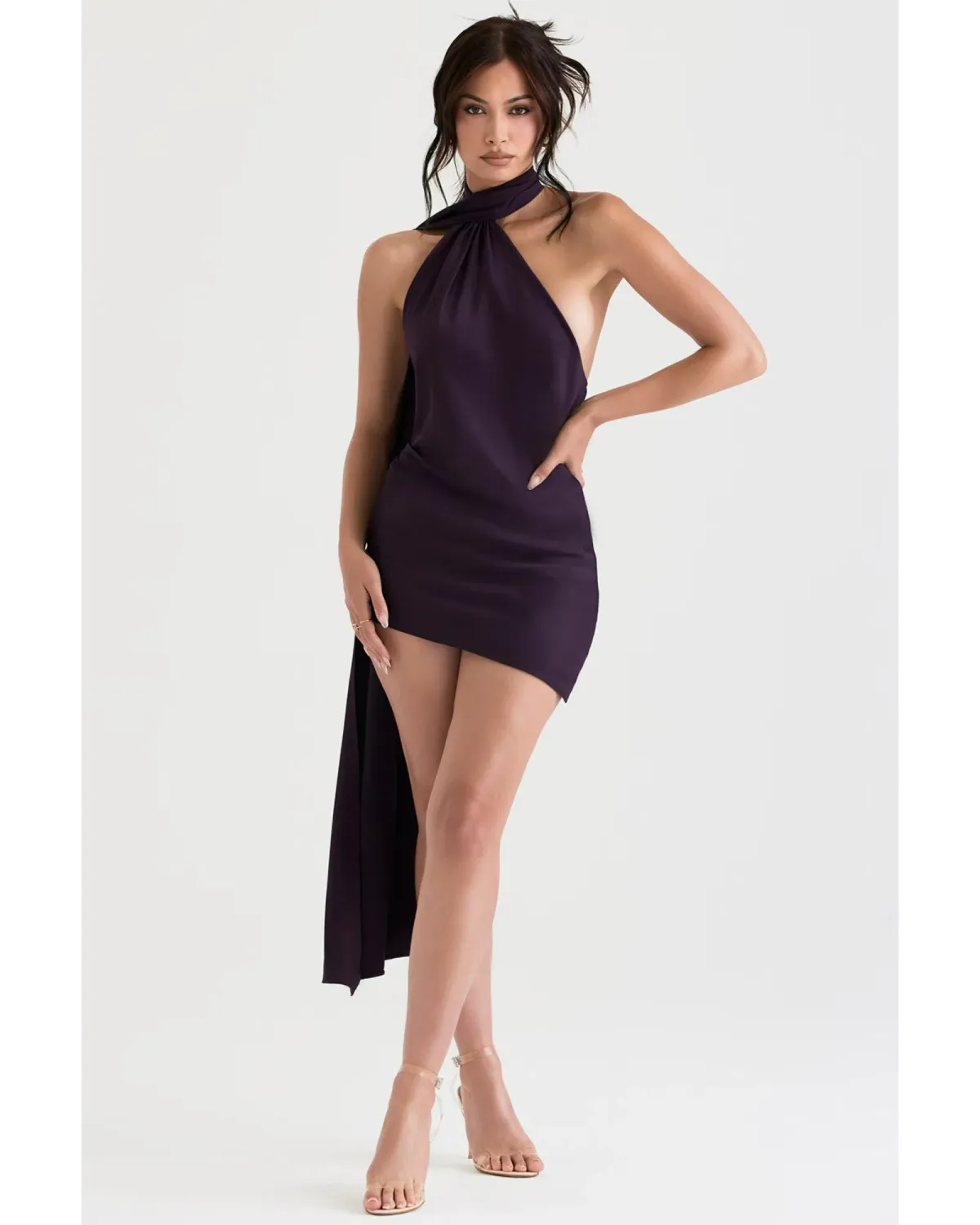 House Of CB Aida Asymmetric Wrap Neck Dress Night Shade Size S / AU 8 - Image 1