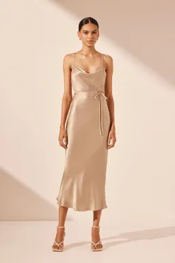 Shona Joy La Lune Bias Cowl Midi Dress Gold Size AU 10 for rent on The Volte - image 1