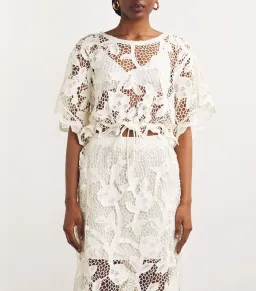 Zimmermann Golden Crochet Lace Top and Skirt Set Ivory Size 0 / AU 8 for rent on The Volte - image 2