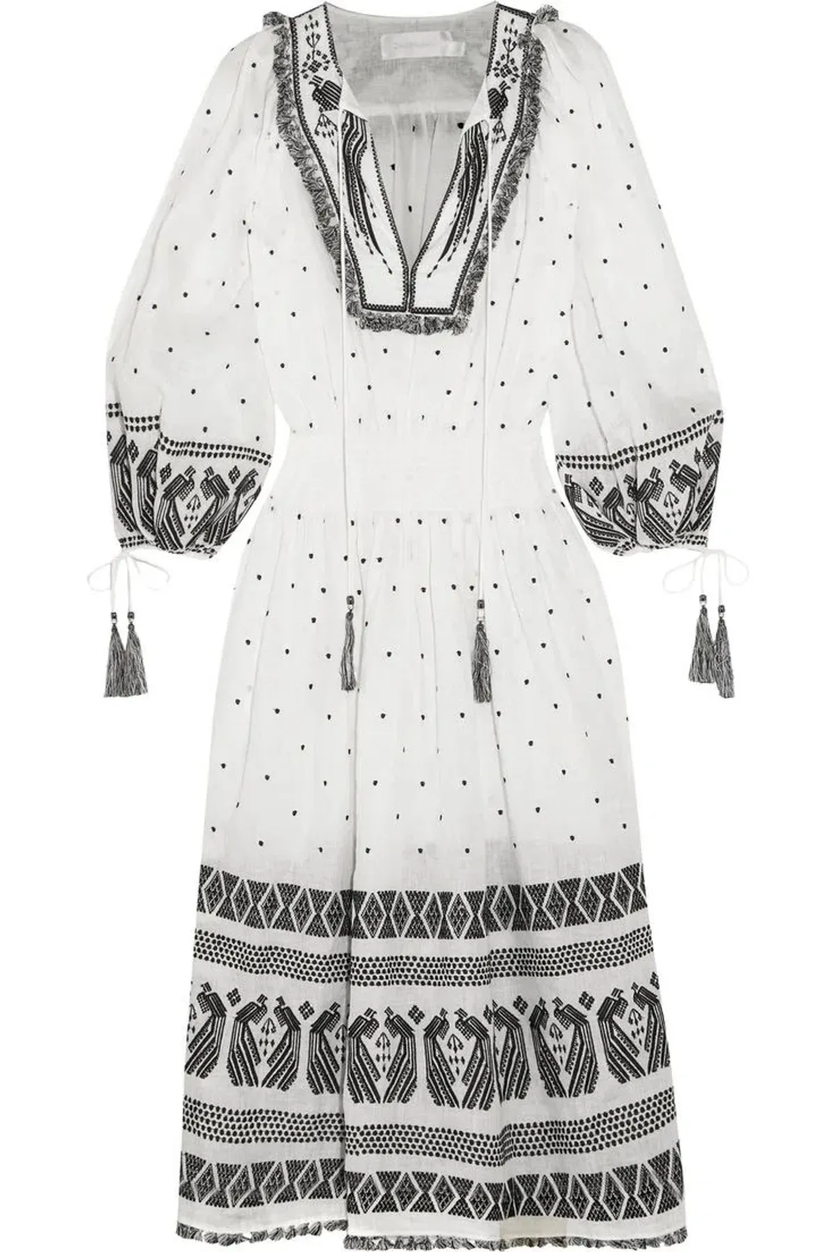 Zimmermann Divinity Midi Embroidered Linen Dress White/Black Size 0 / 8 AU - Image 9