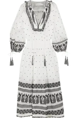 Zimmermann Divinity Midi Embroidered Linen Dress White/Black Size 0 / 8 AU for rent on The Volte - image 9