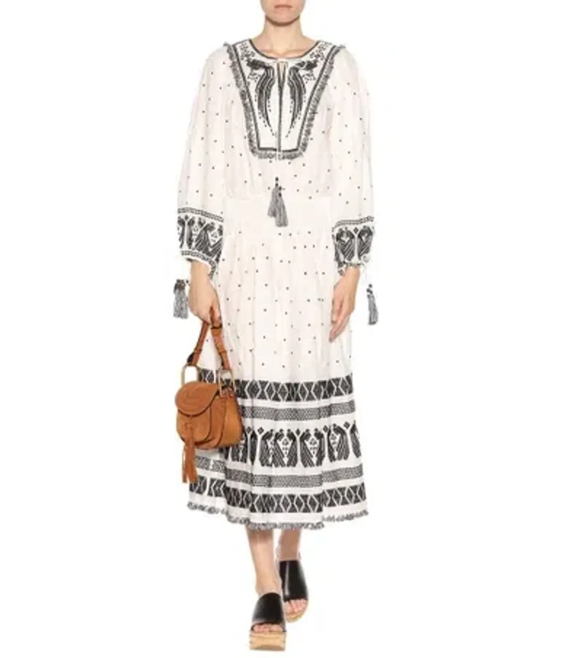 Zimmermann Divinity Midi Embroidered Linen Dress White/Black Size 0 / 8 AU - Image 5
