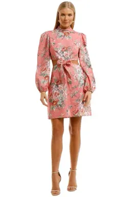 Zimmermann Bellitude Cutout Bow Front Floral Linen Mini Dress Pink Size 0 / 8 AU  for rent on The Volte - image 9