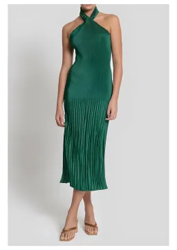 L'Idee Soiree Pleated Halter Dress Emerald Size 8 for rent on The Volte - image 1