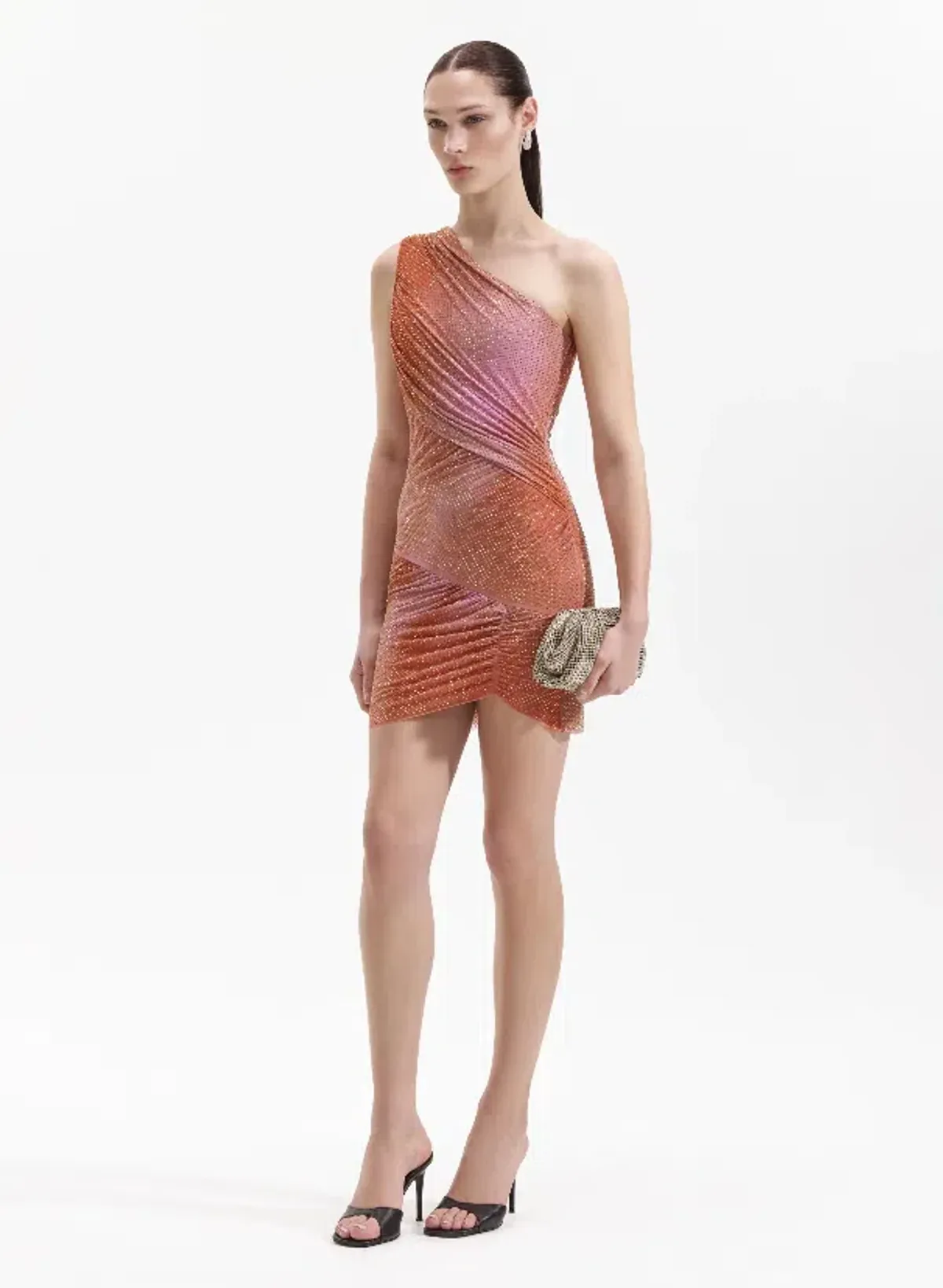 Self Portrait Orange Rhinestone Mini Dress Orange Size 8 - Image 4