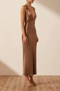 Shona Joy Milo Plunged Cross Back Midi Dress Cacao Size 6 for rent on The Volte - image 2