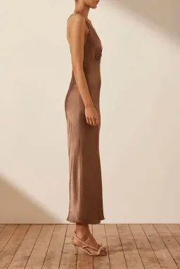 Shona Joy Milo Plunged Cross Back Midi Dress Cacao Size 6 for rent on The Volte - image 3