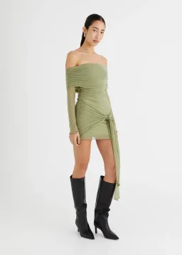 Benni Yasmin Off Shoulder Mini Dress Green Size S/Au 8  for rent on The Volte - image 1